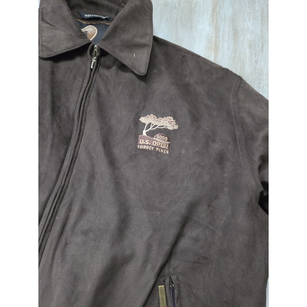 VTG Weatherproof Pebble Beach Embroidered Golf Jacket Mens L Full Zip Brown EUC - Picture 2 of 9